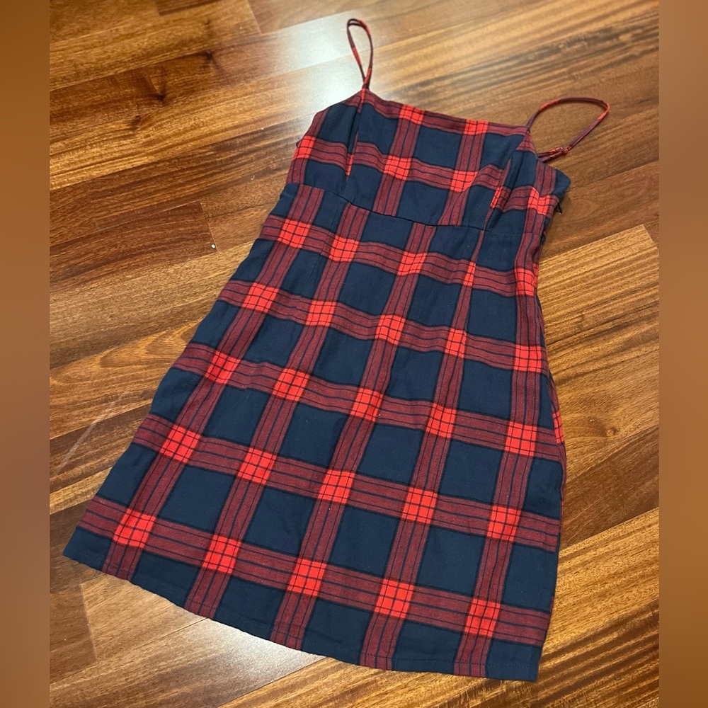 Garage Women's Red and Blue Plaid Mini Dress, Size Small